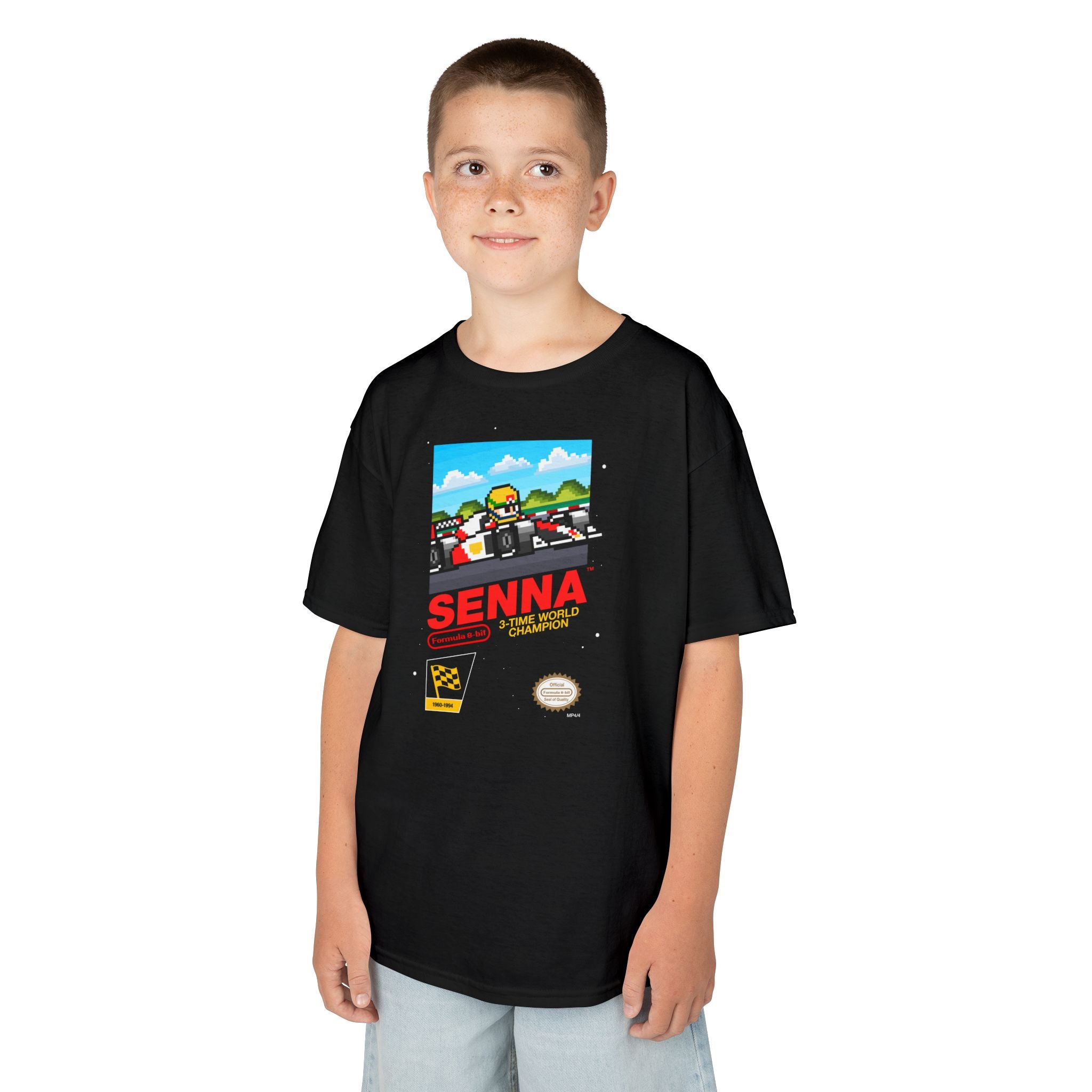 Senna 8-bit Game Kids Heavyweight 100% Cotton T-shirt