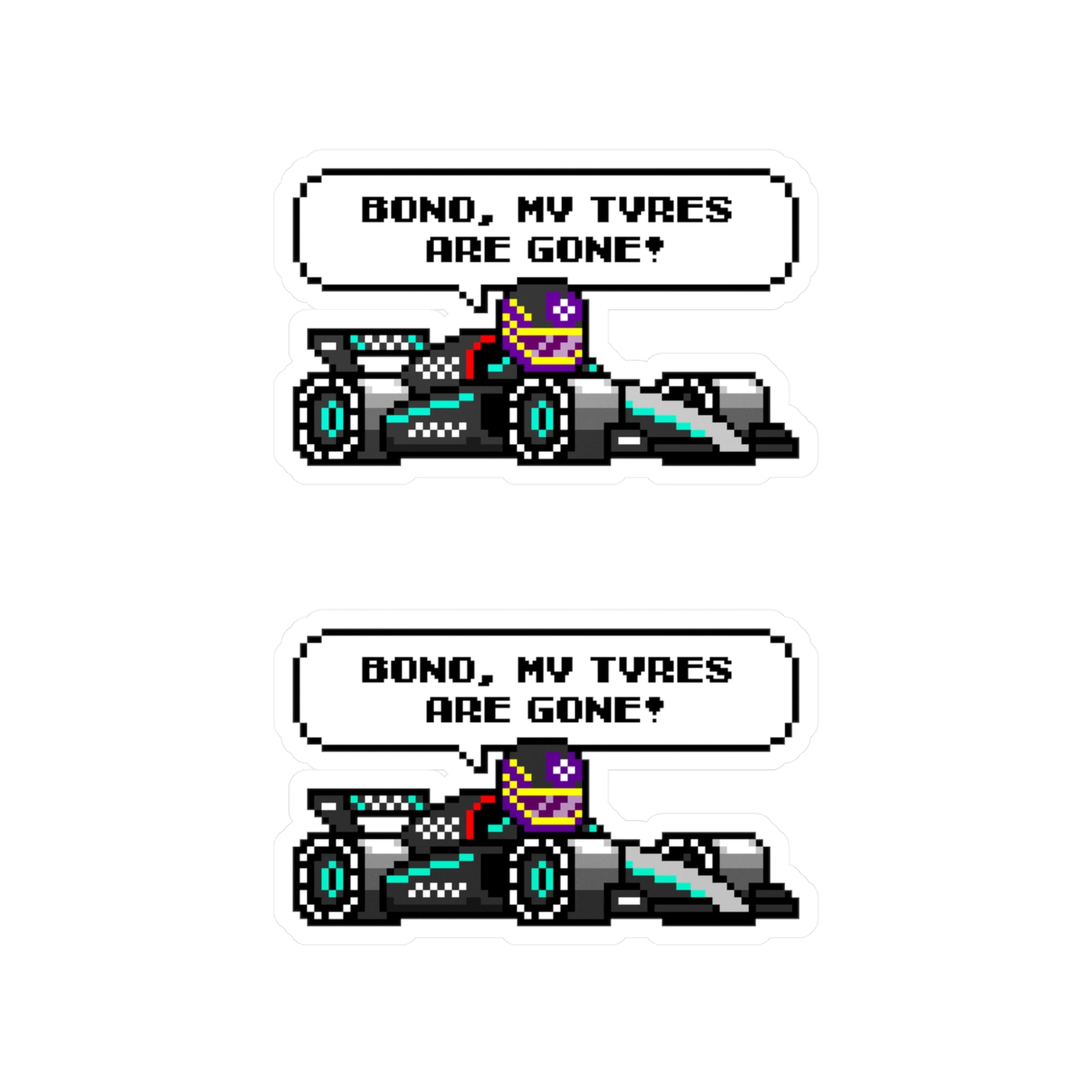 Hamilton "BONO, MY TYRES ARE GONE!" 8-bit Radio Vinyl Decal Sticker