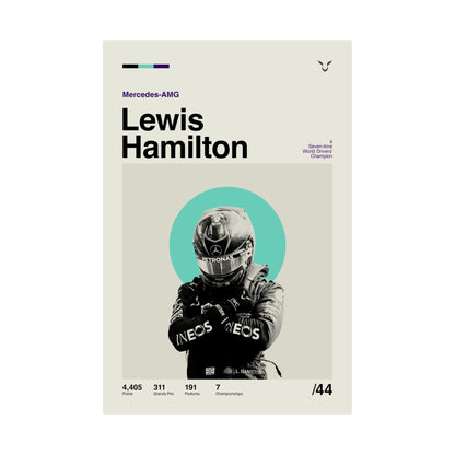 Lewis Hamilton Mid-century Poster