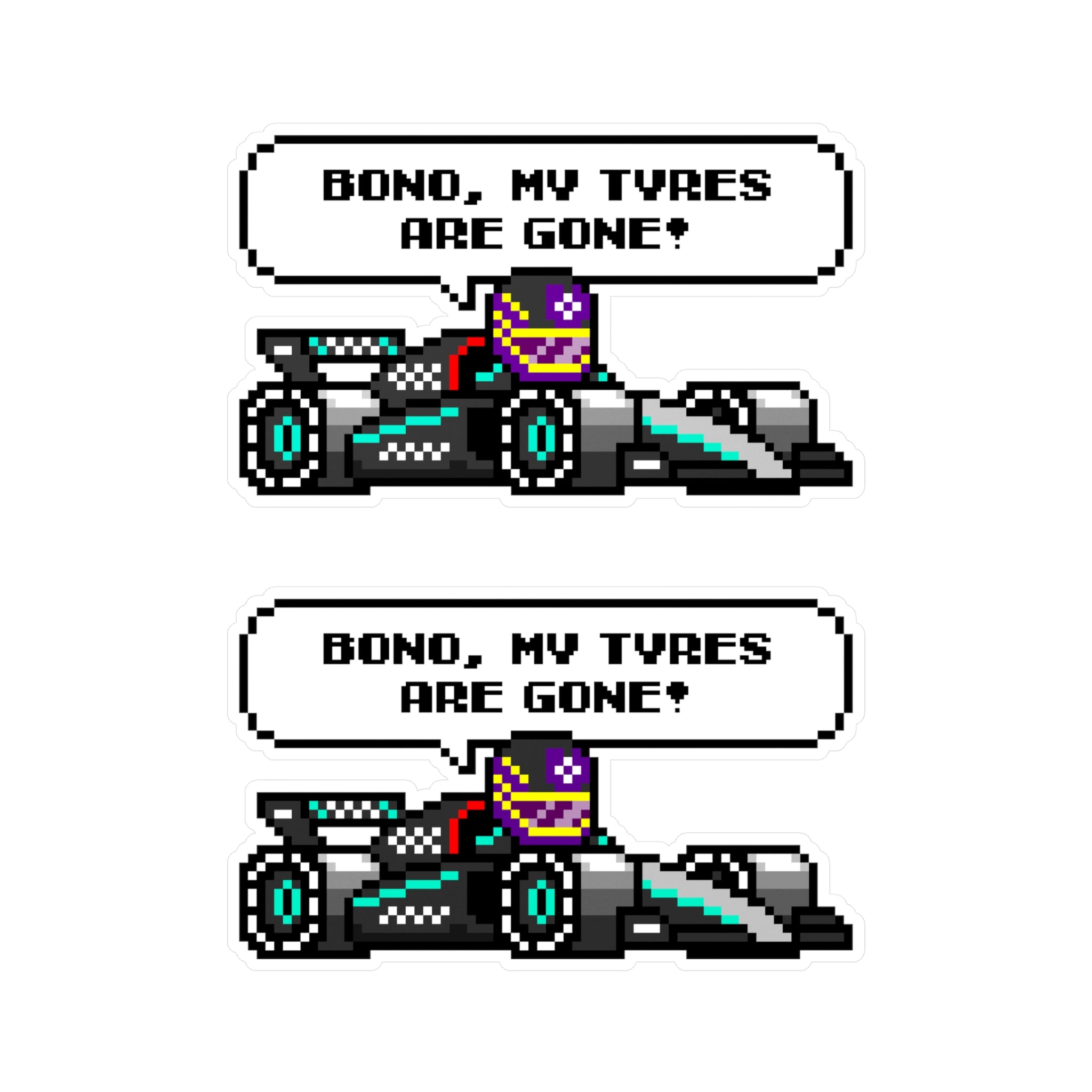 Hamilton "BONO, MY TYRES ARE GONE!" 8-bit Radio Vinyl Decal Sticker