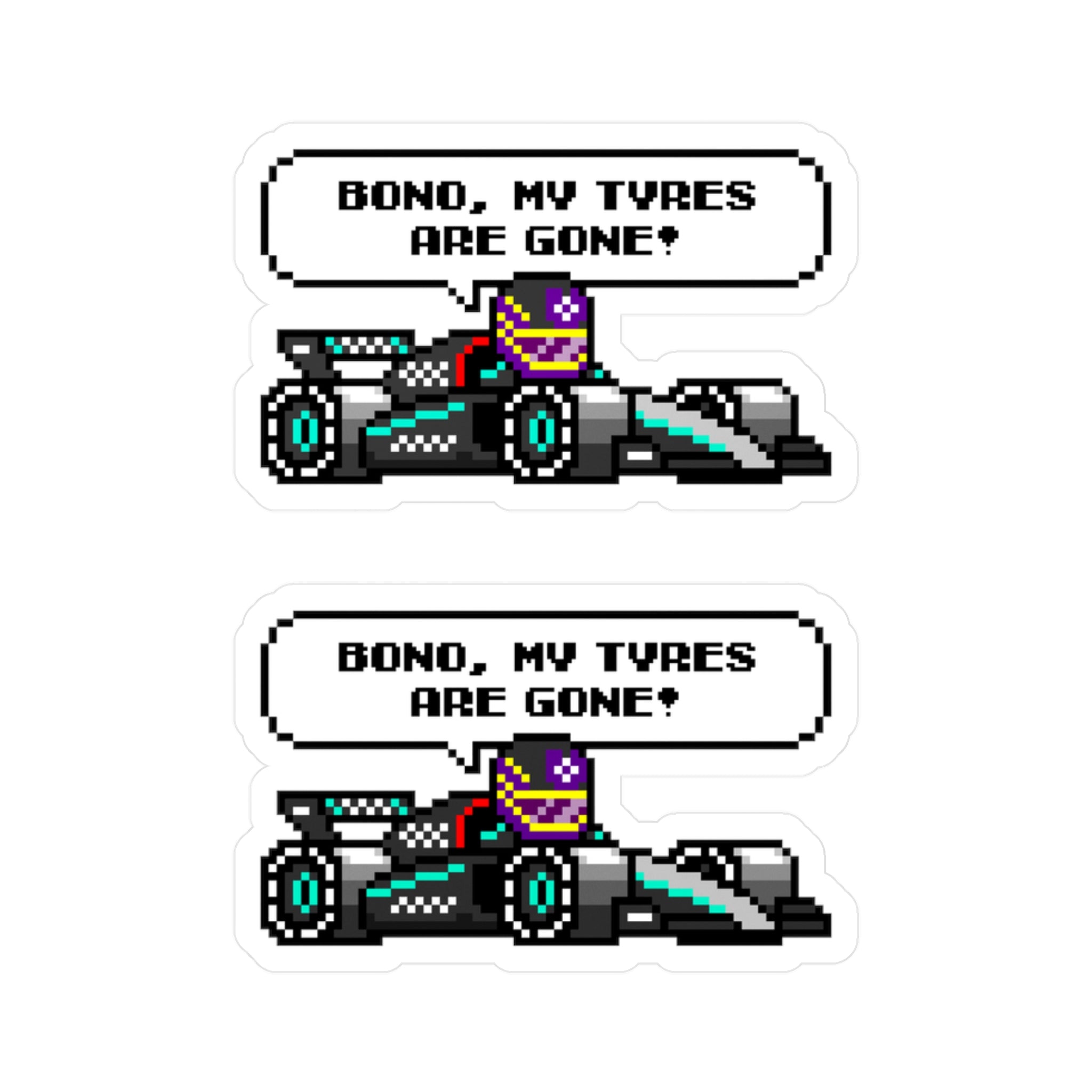 Hamilton "BONO, MY TYRES ARE GONE!" 8-bit Radio Vinyl Decal Sticker